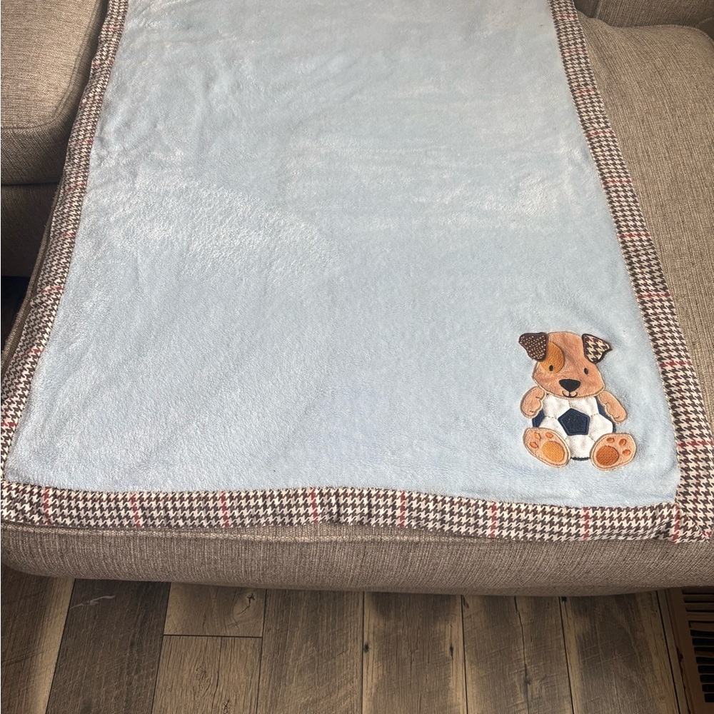 Light Blue Baby Blanket with Puppy Applique